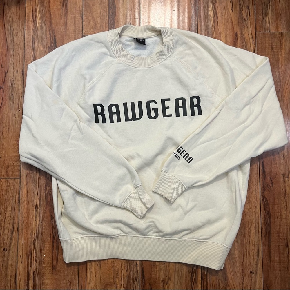 RawGear Crewneck Sweatshirt Logo Spell Out Mens Sz Small Cream